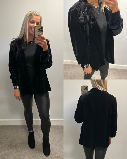 Marks and Spencer’s black velvet blazer with brooch size 20 brand new without tags