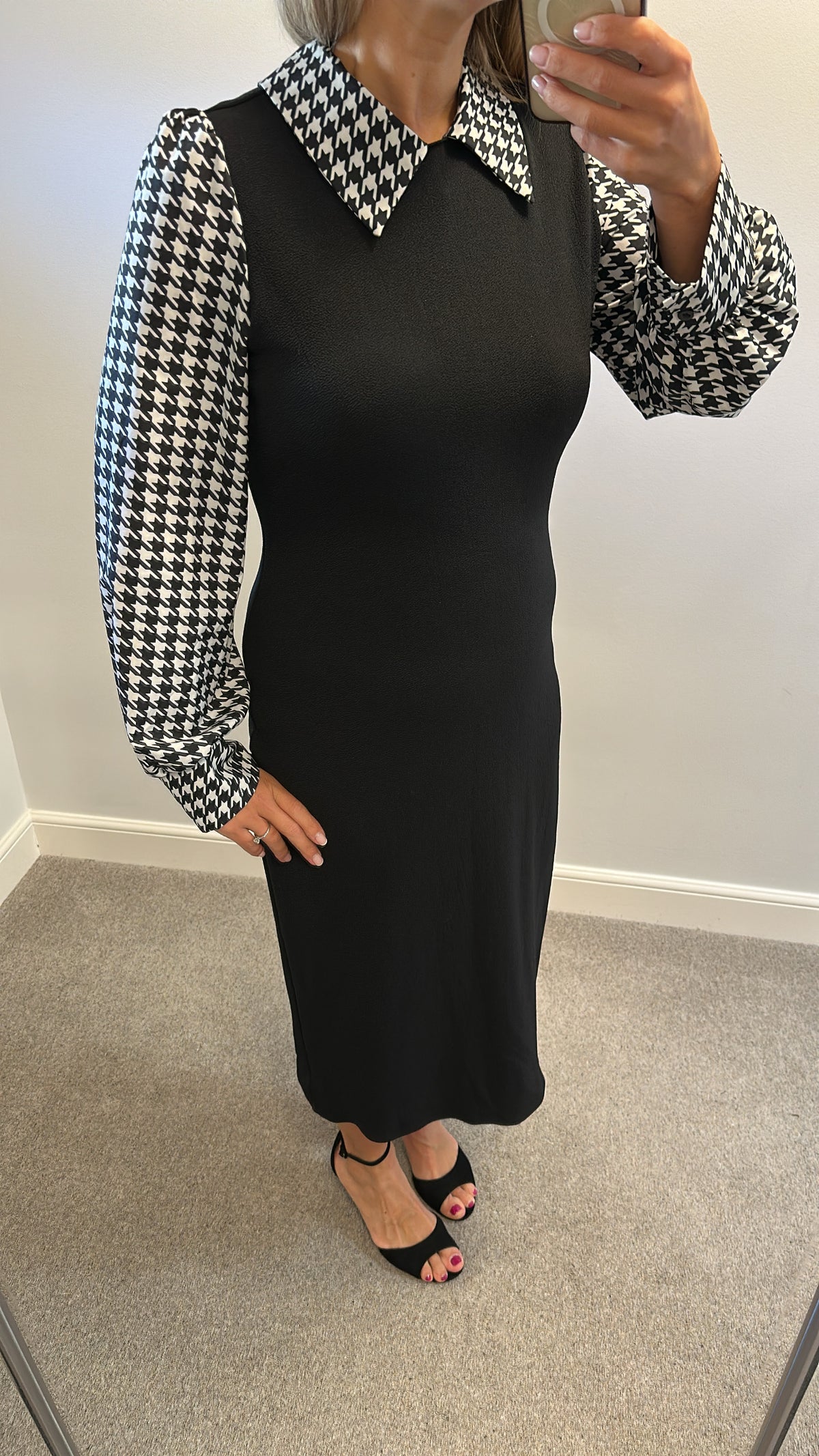Black dog tooth midi dress one size fitting upto size 14