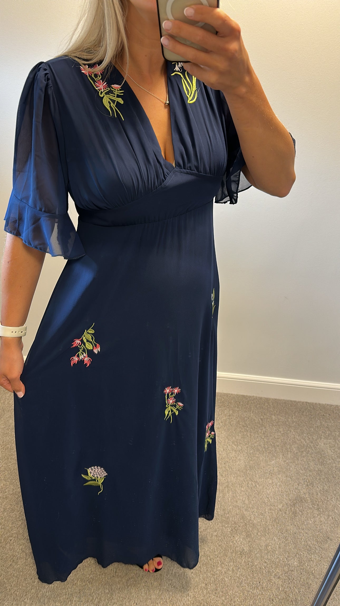 Navy embroidered flower dress size XL fitting upto size 14