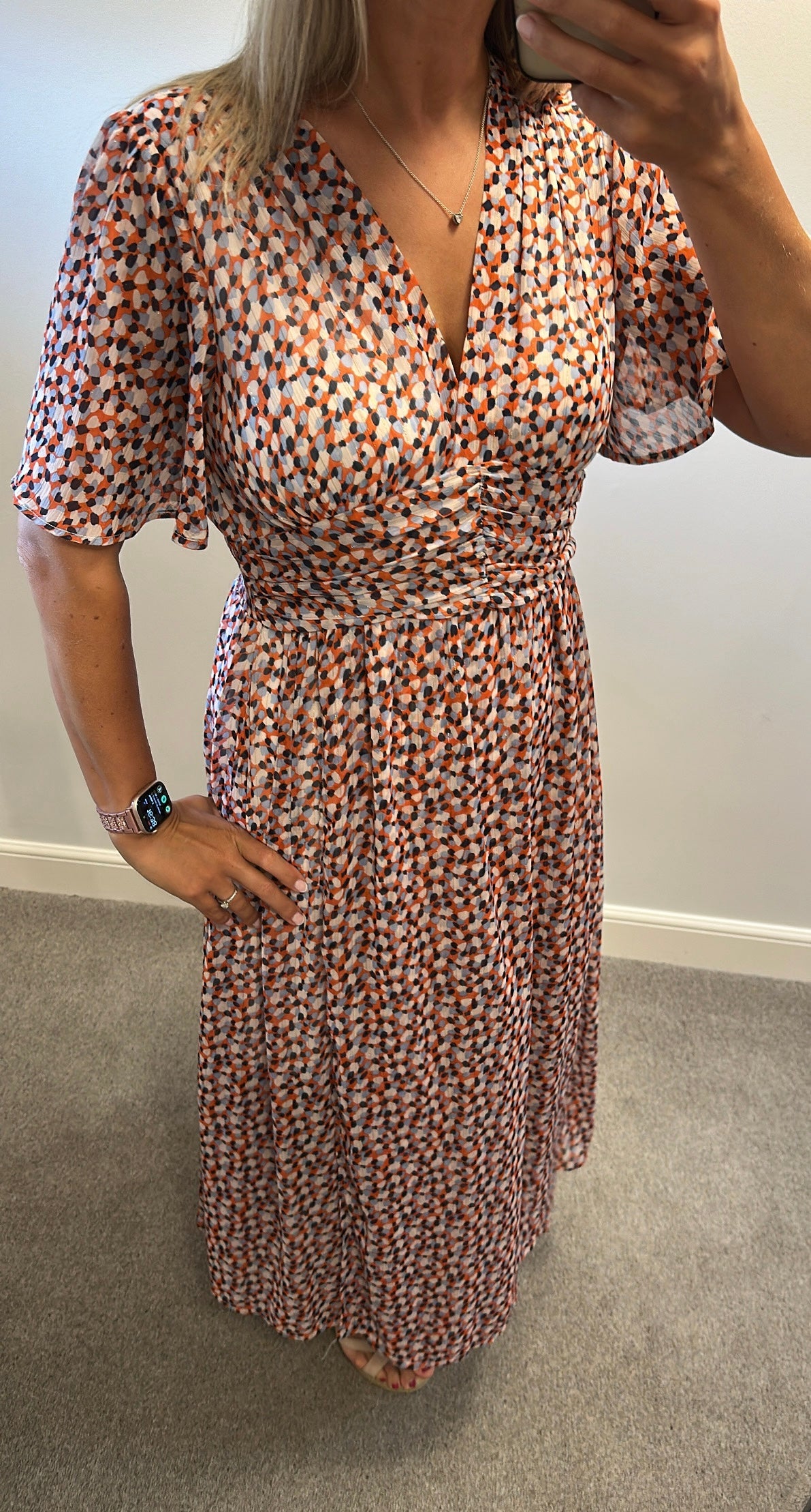 Stella Morgan orange print maxi dress size 10