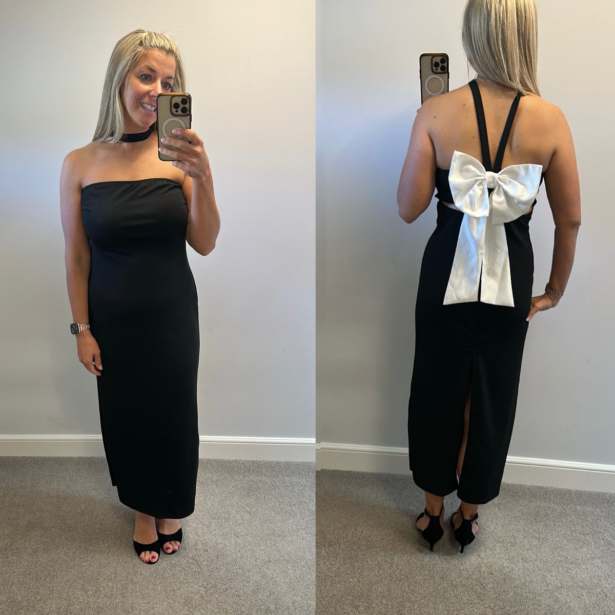 Black dress with bow detailed back size 14