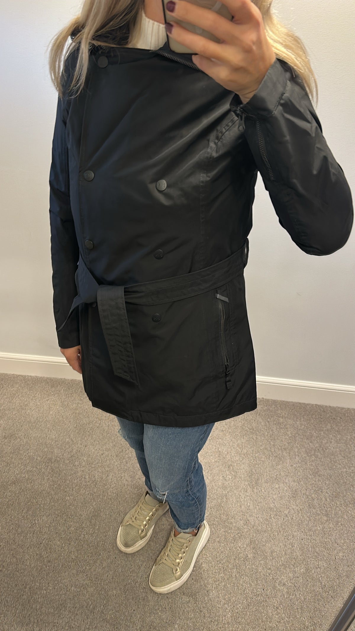Helly Hansen black Welsey II Waterproof Trench Coat size M would fit upto size 12 £35 also available in off white
