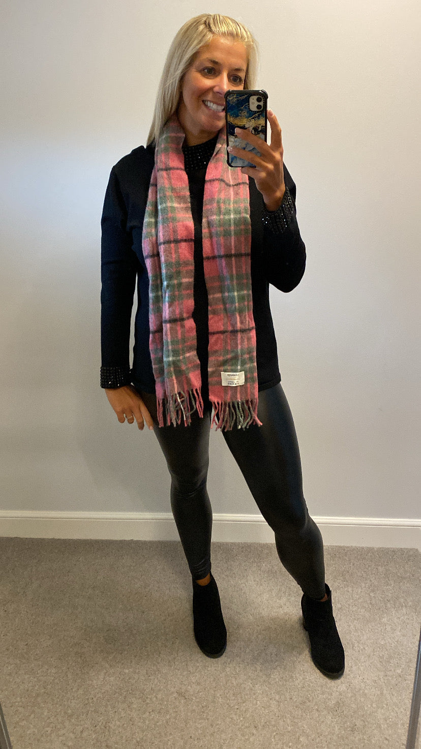 “Edinburgh” pink tartan lambs wool scarf