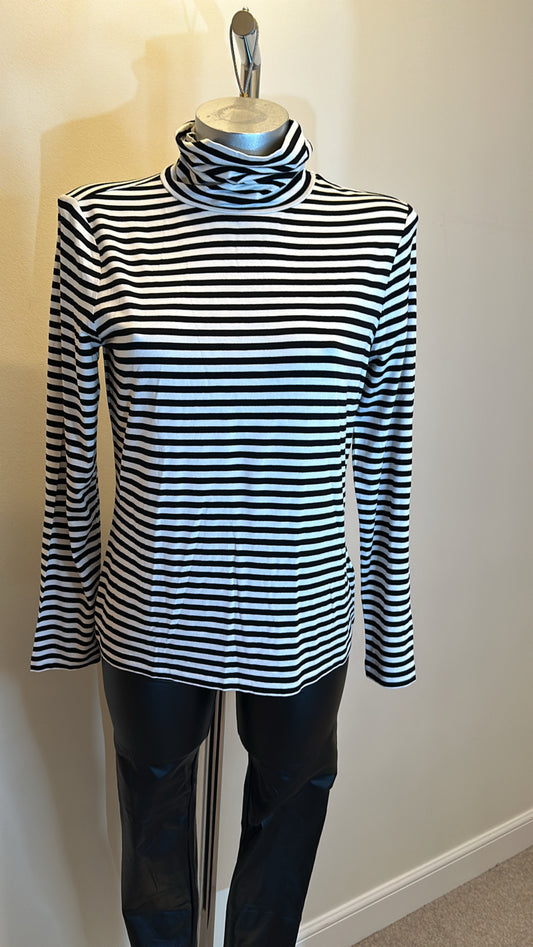 Hobbs black / white stripe polo neck size M fit upto size 12