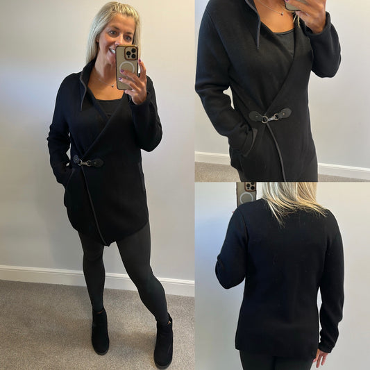 Cristina black top size L/XL would fit upto size 16