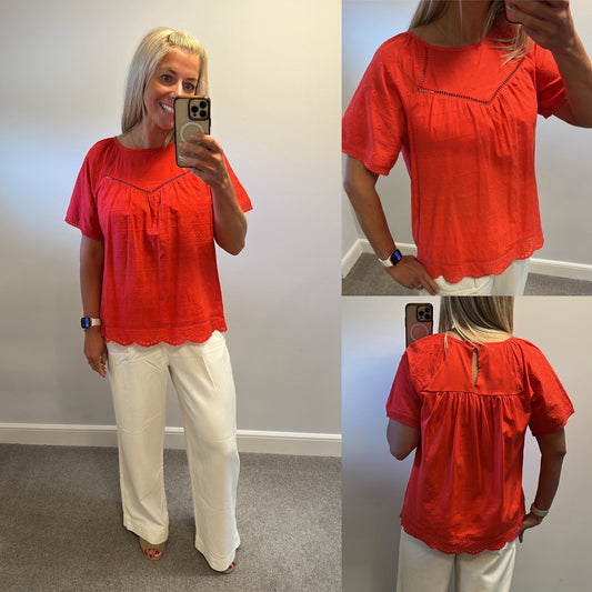 Next red embroidered cotton top size 14 brand new with tags