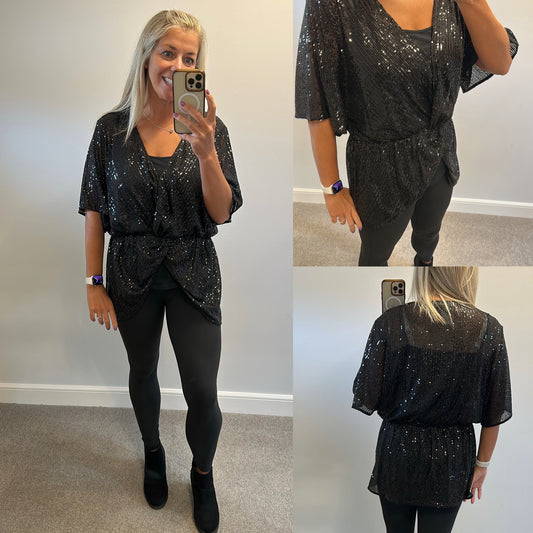 Frank usher black sequin top size S/M would fit upto size 16