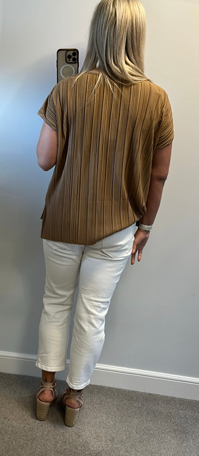 New look beige brown ribbed top size 16