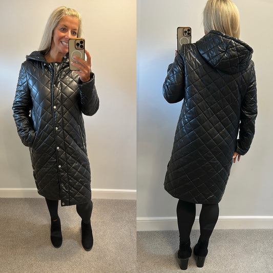 Very black long line padded jacket size 10