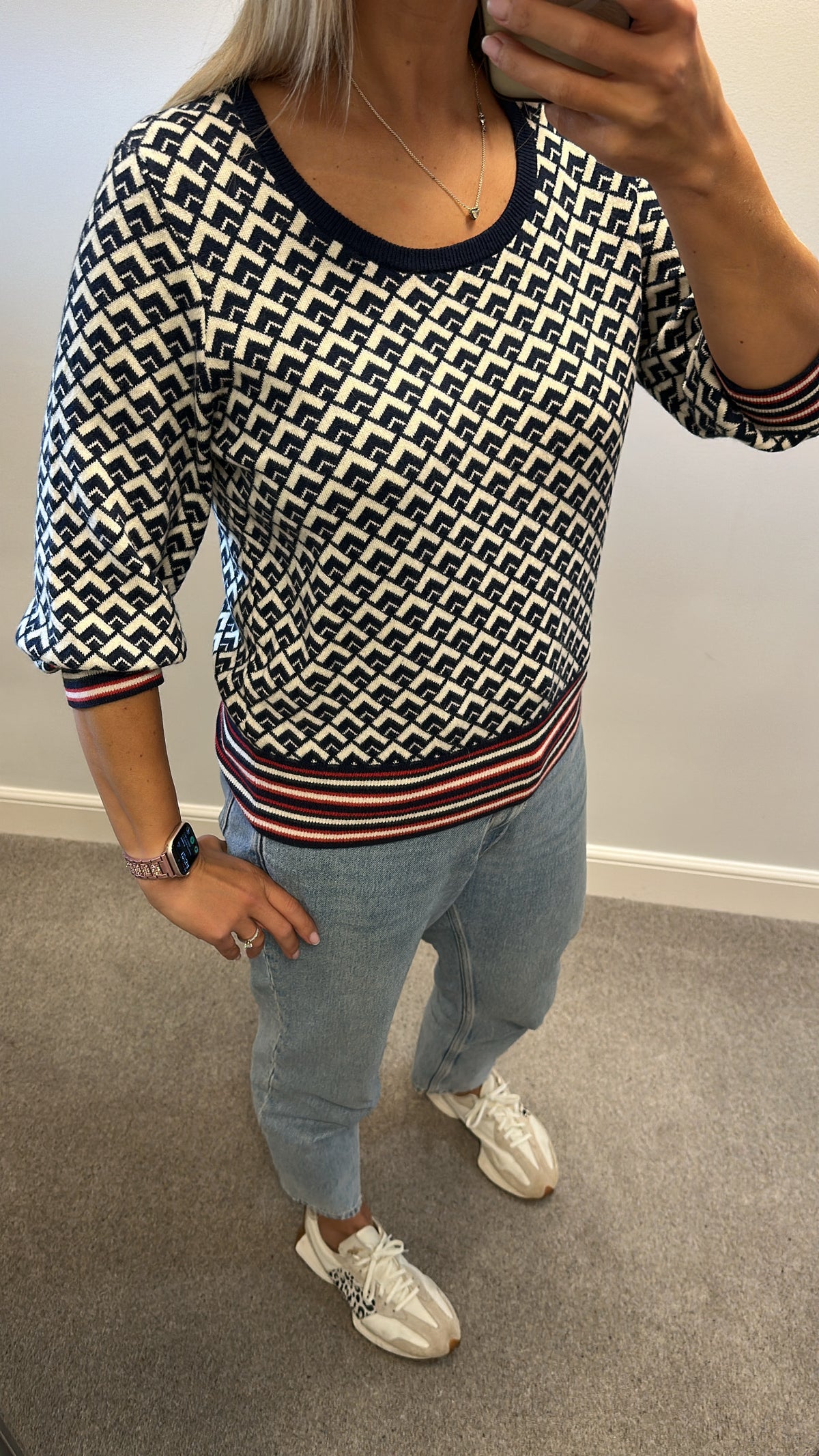Monsoon cream and navy print jumper size 16
