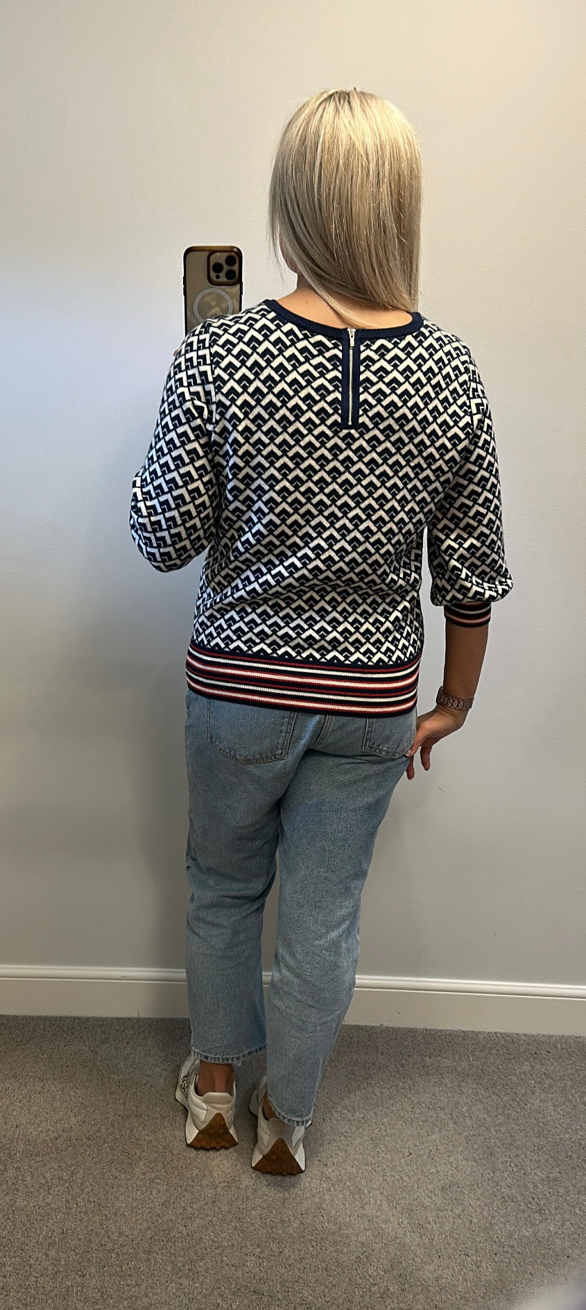 Monsoon cream and navy print jumper size 16