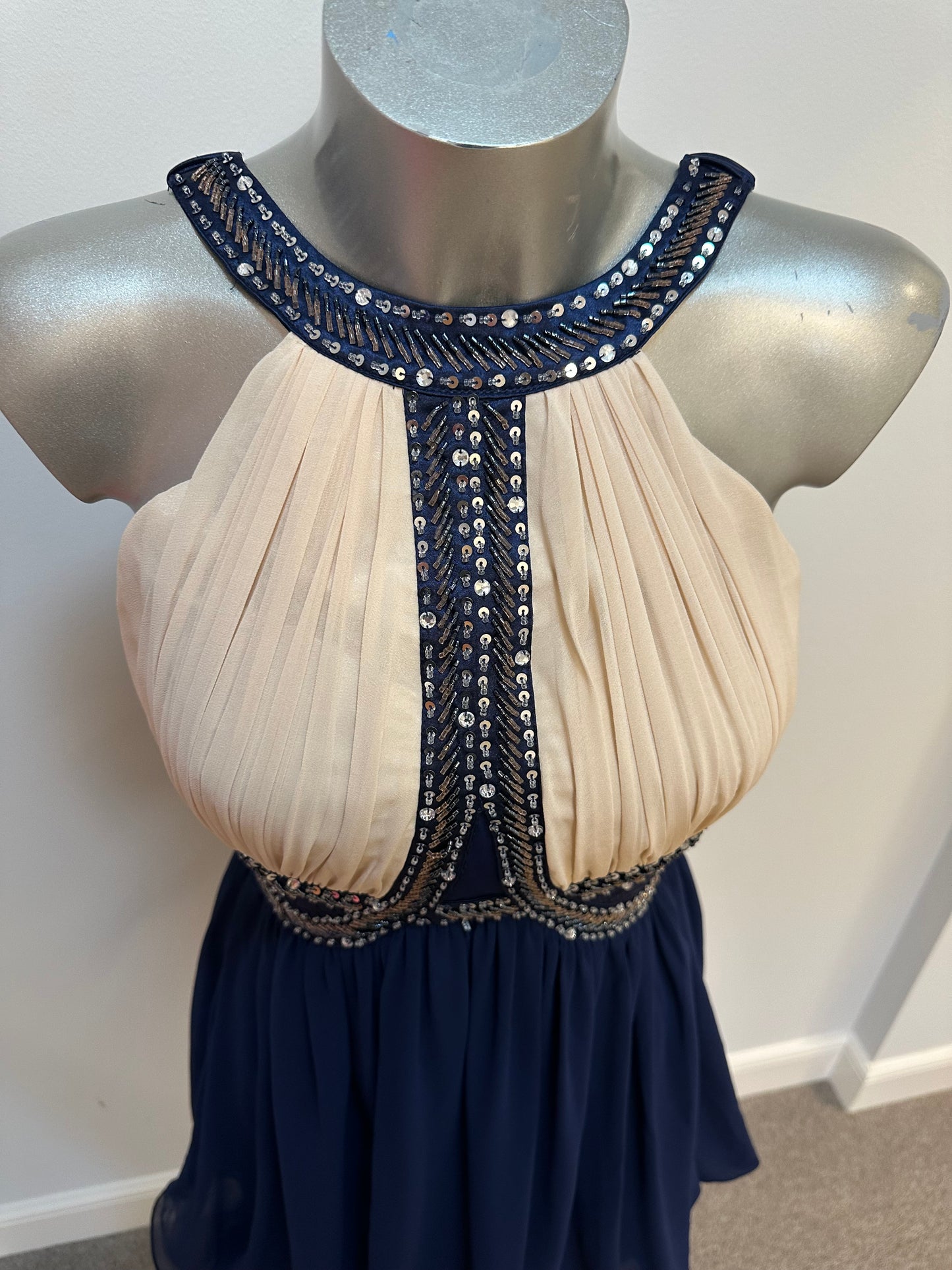 Little mistress navy and cream sequin dress small size 12