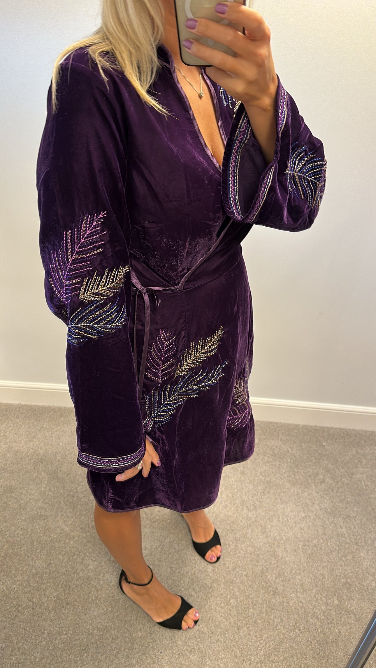 Monsoon purple velvet embroidered beaded dress size 14