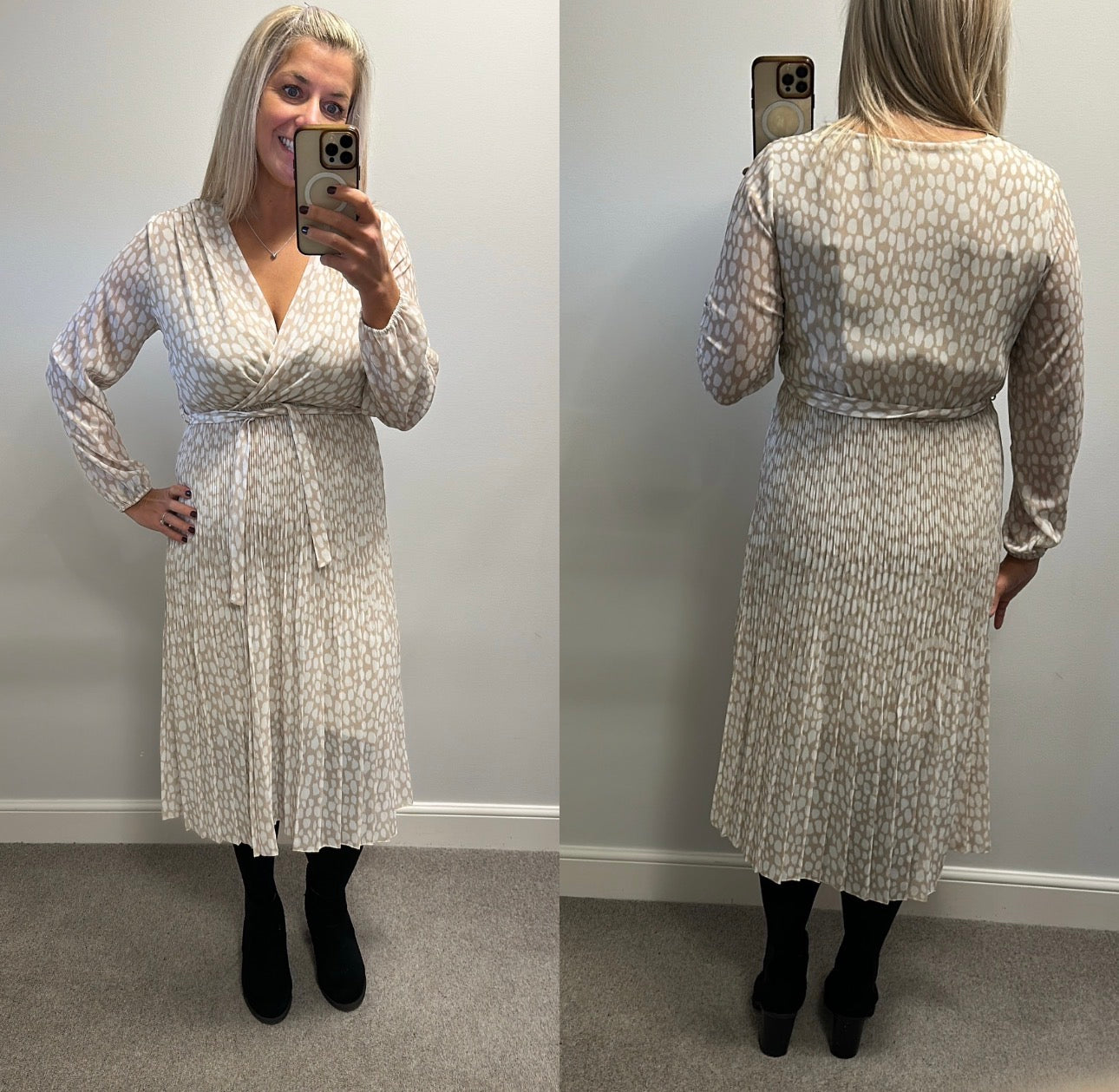 J&L Paris beige print dress onesize fitting upto size 14