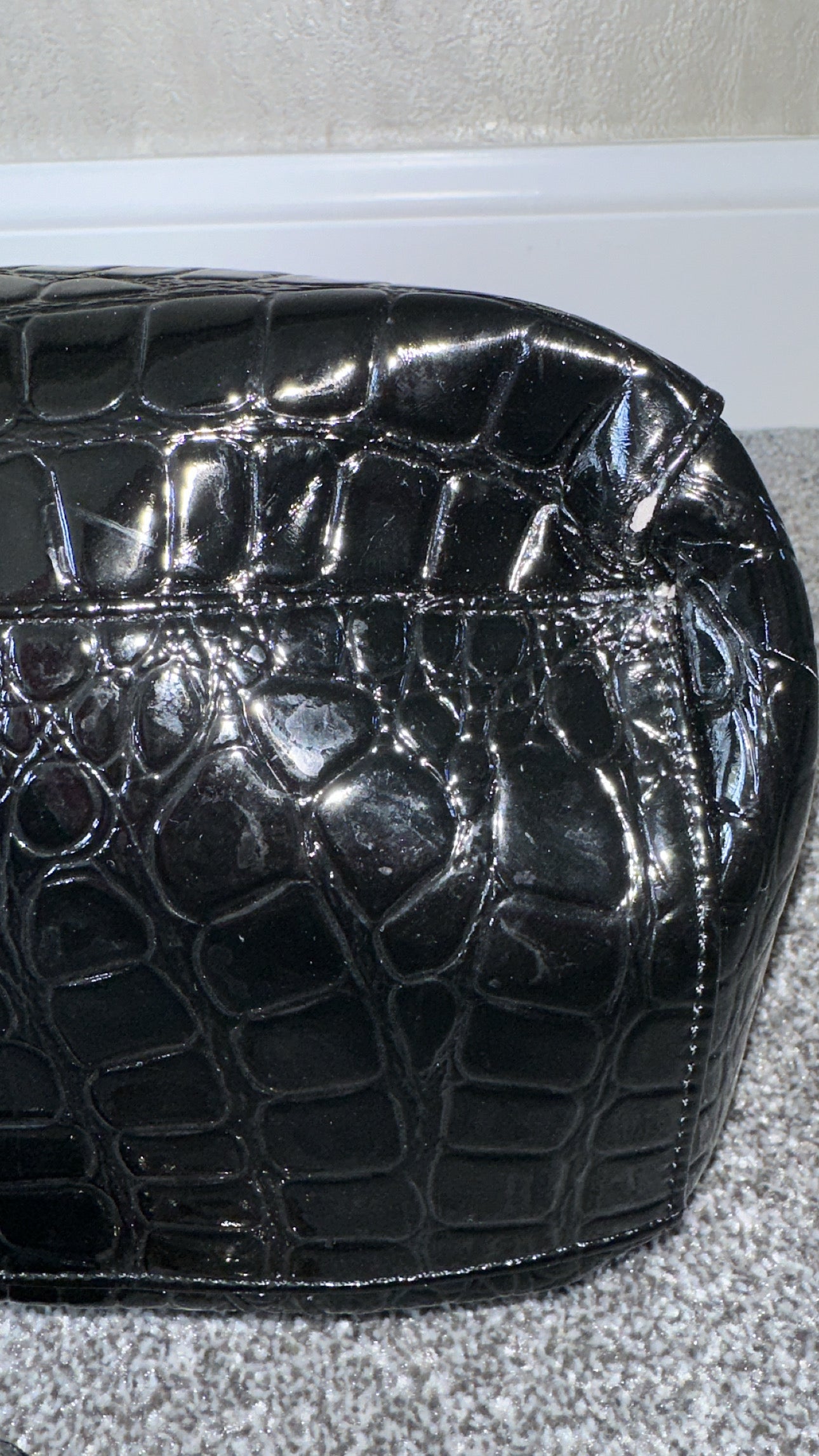 Dune black crocodile effect patent handbag