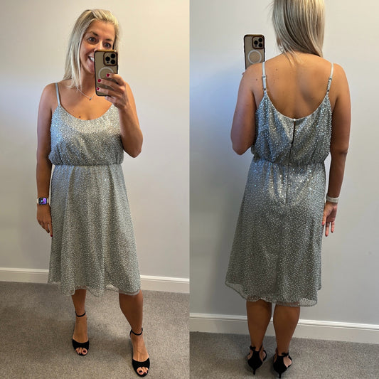 Chi chi silver sequin embellished dress size 16 brand new with tags