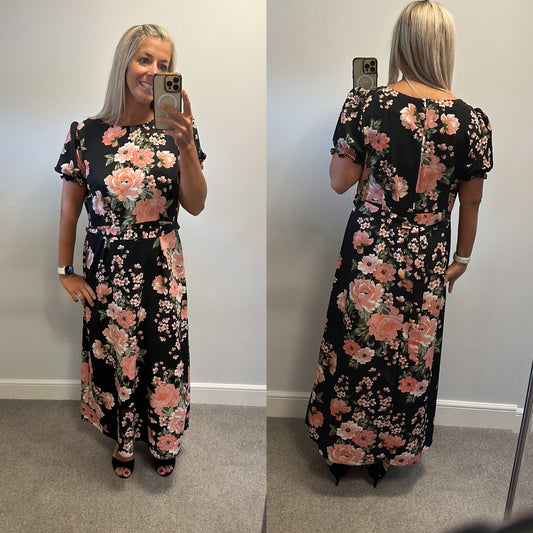 Dorothy Perkins black floral print dress size 18