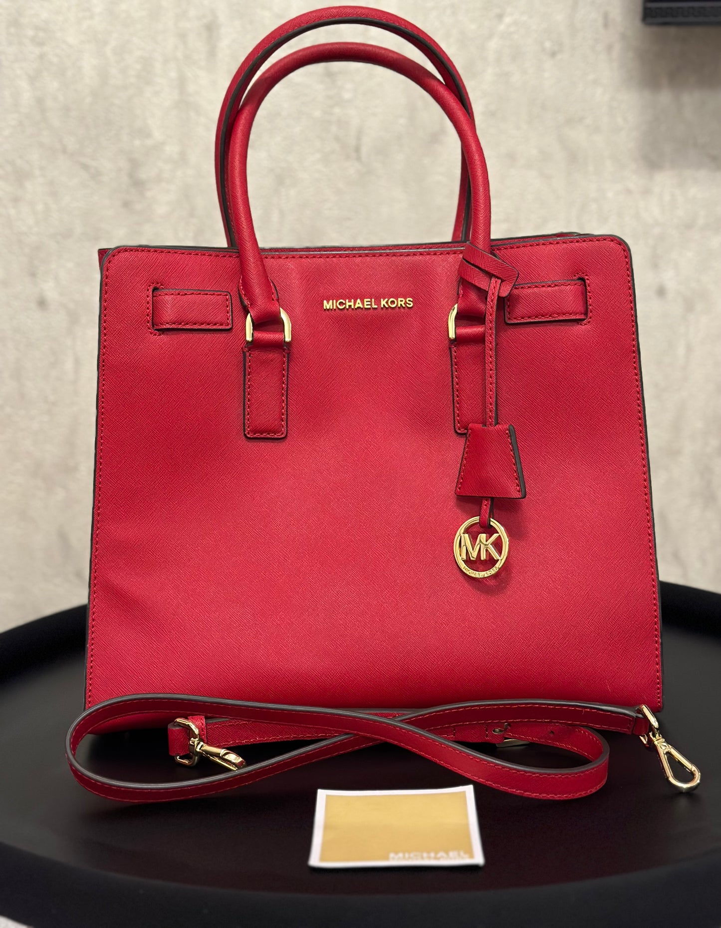 Michael Kors red leather bag with long strap