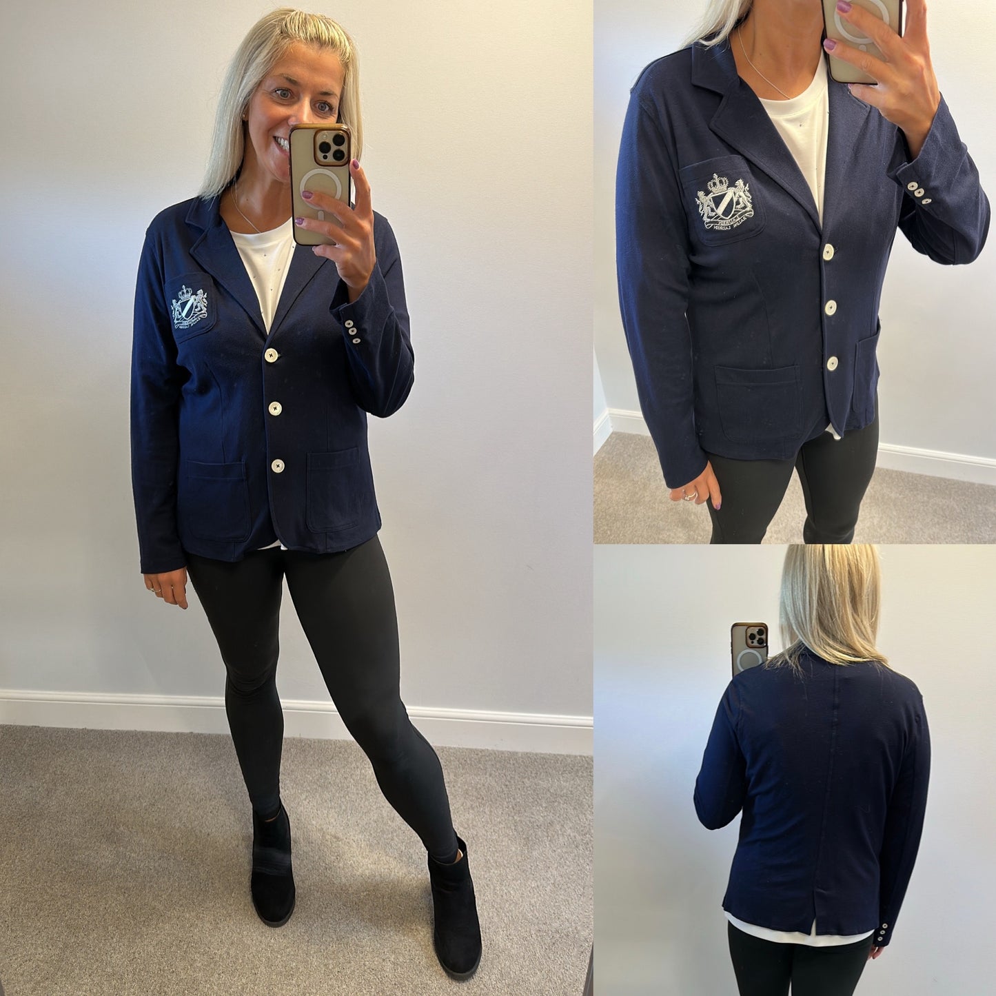 Ralph Lauren navy blazer size L would fit upto size 16