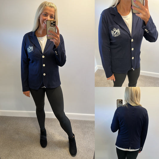 Ralph Lauren navy blazer size L would fit upto size 16