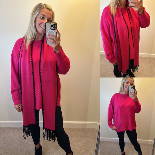 Fuchsia pink jumper with detachable scarf brand new with tags one size upto size 18