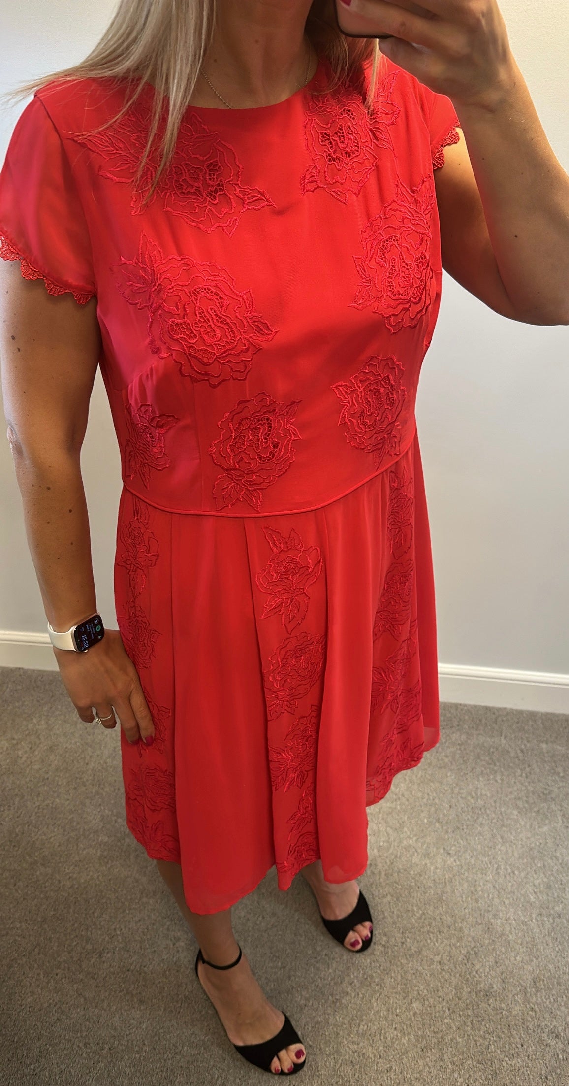 Monsoon pink / red embroidered dress size 18