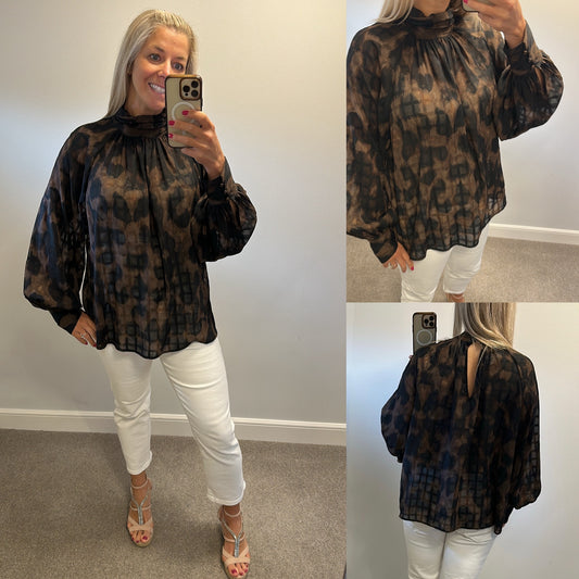 Next Brown print sheer top size 18