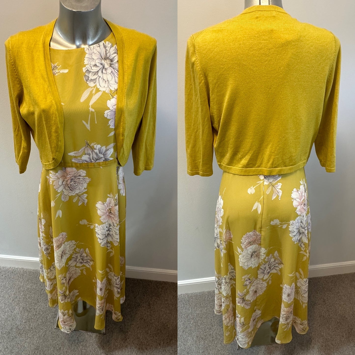 Hobbs yellow floral dress and cardigan size 12
