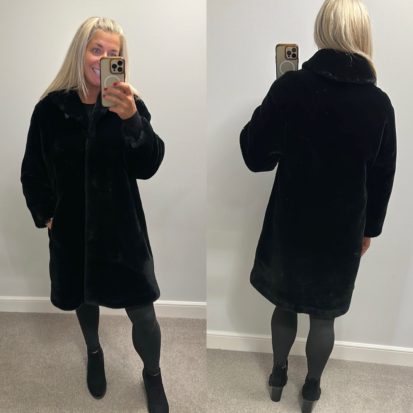Donna DAMO Black faux fur jacket would fit upto size 12
