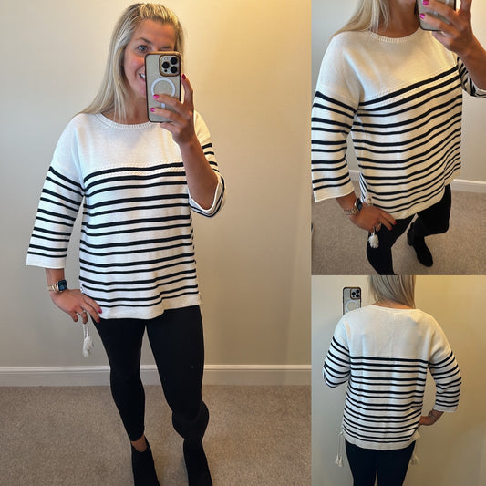 White stuff black and white stripe knit jumper size 14 brand new with tags