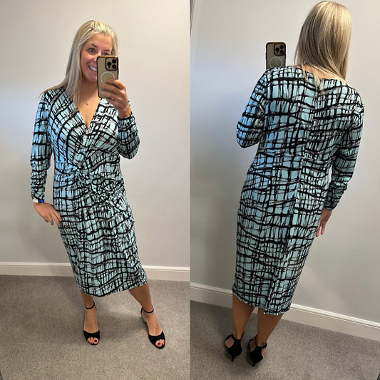 Gold turquoise and black print dress size 20