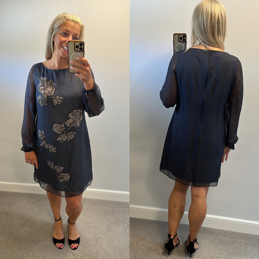Coast grey floral embellished silk dress size 16