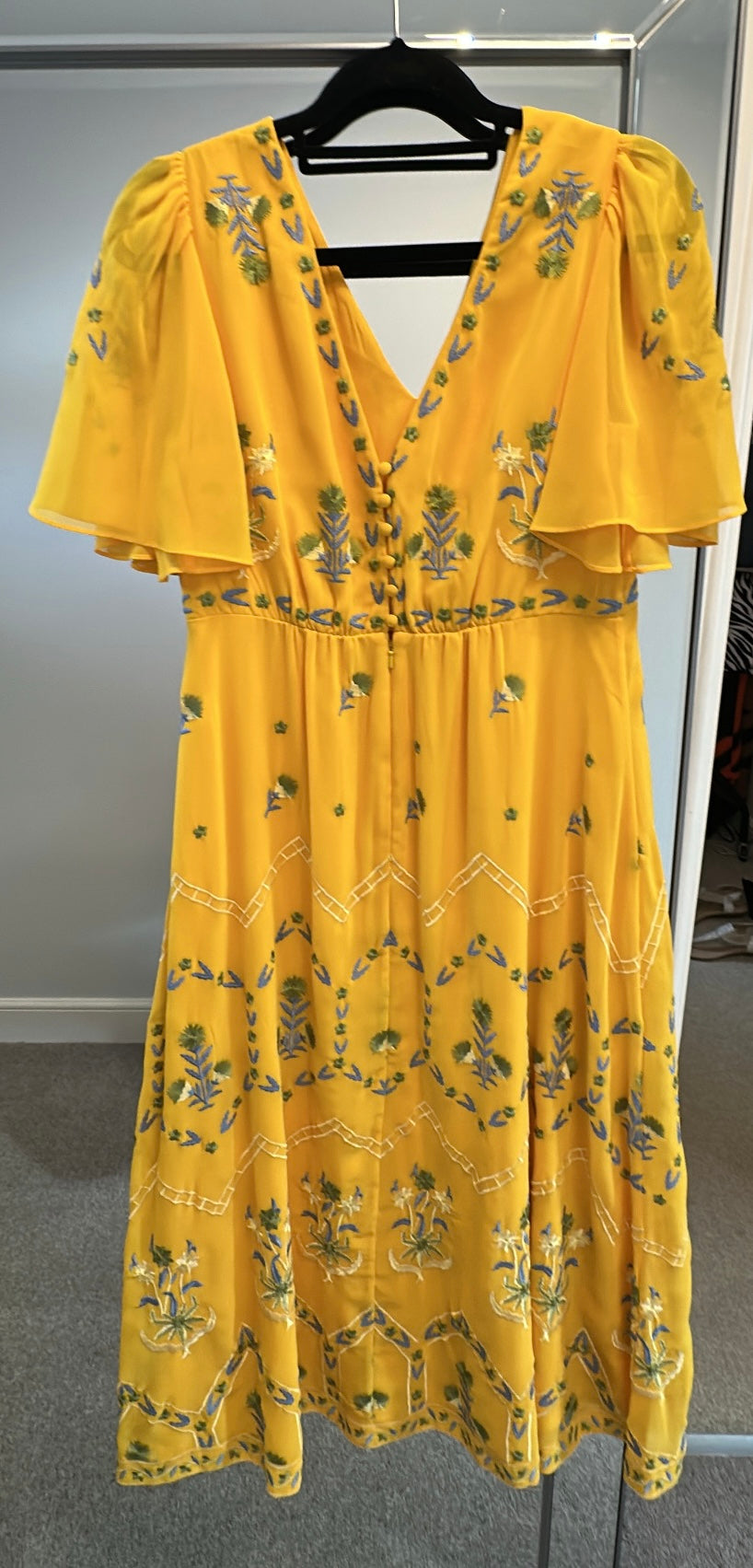 Monsoon yellow embroidered dress size 12