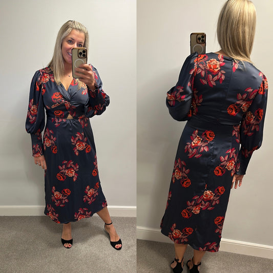 Chi chi grey floral rose print dress size 14