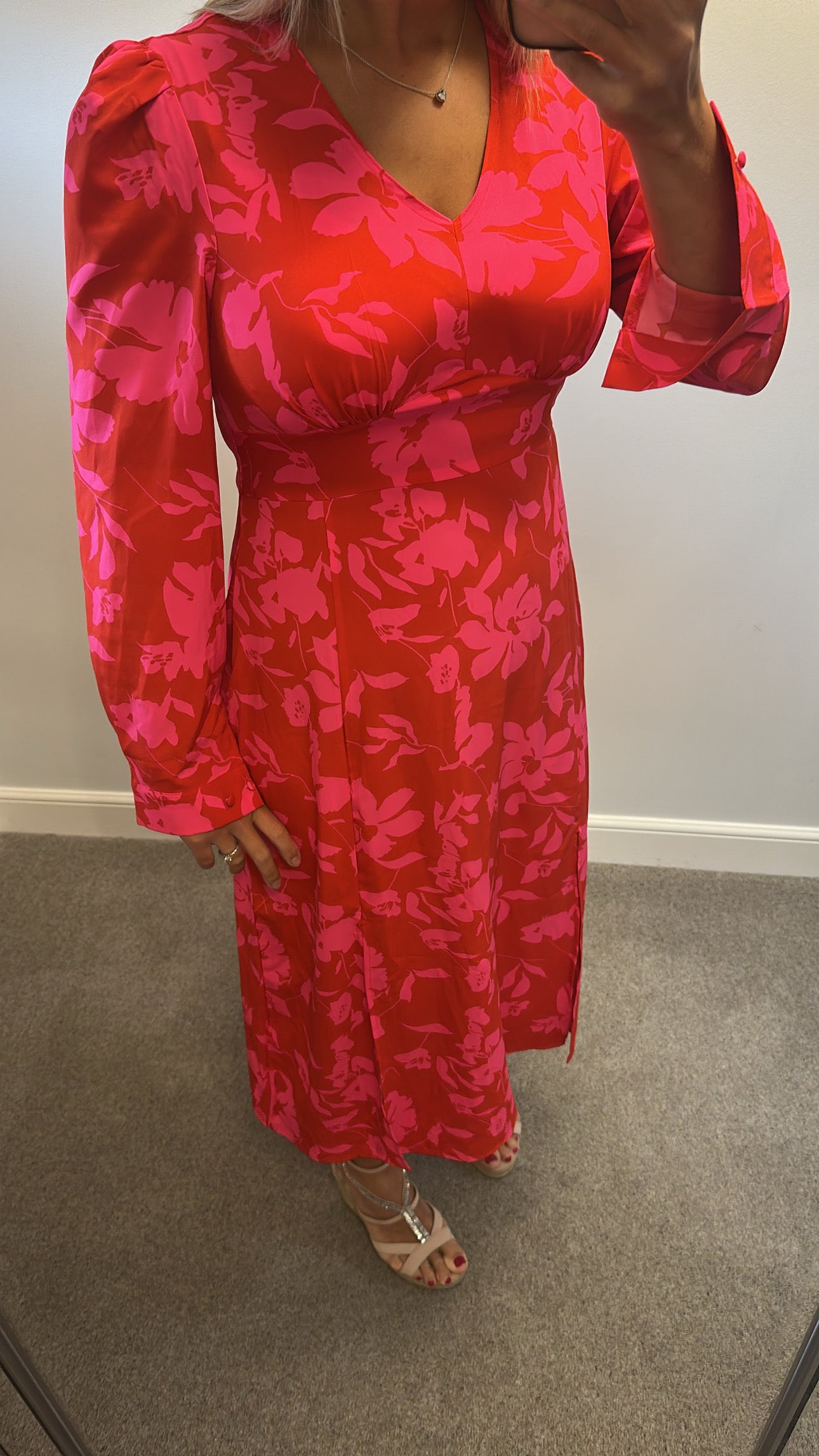 Girl in mind pink and red floral dress size 12