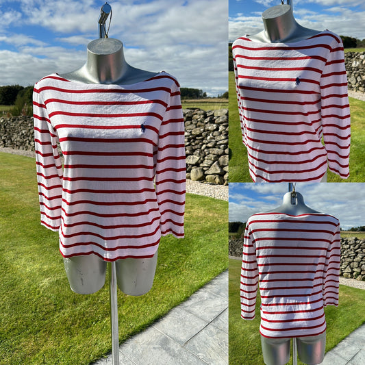 Polo Ralph Lauren red strip long sleeved top size L (upto size 14)