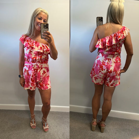 AX Paris pink floral one shoulder playsuit size 12
