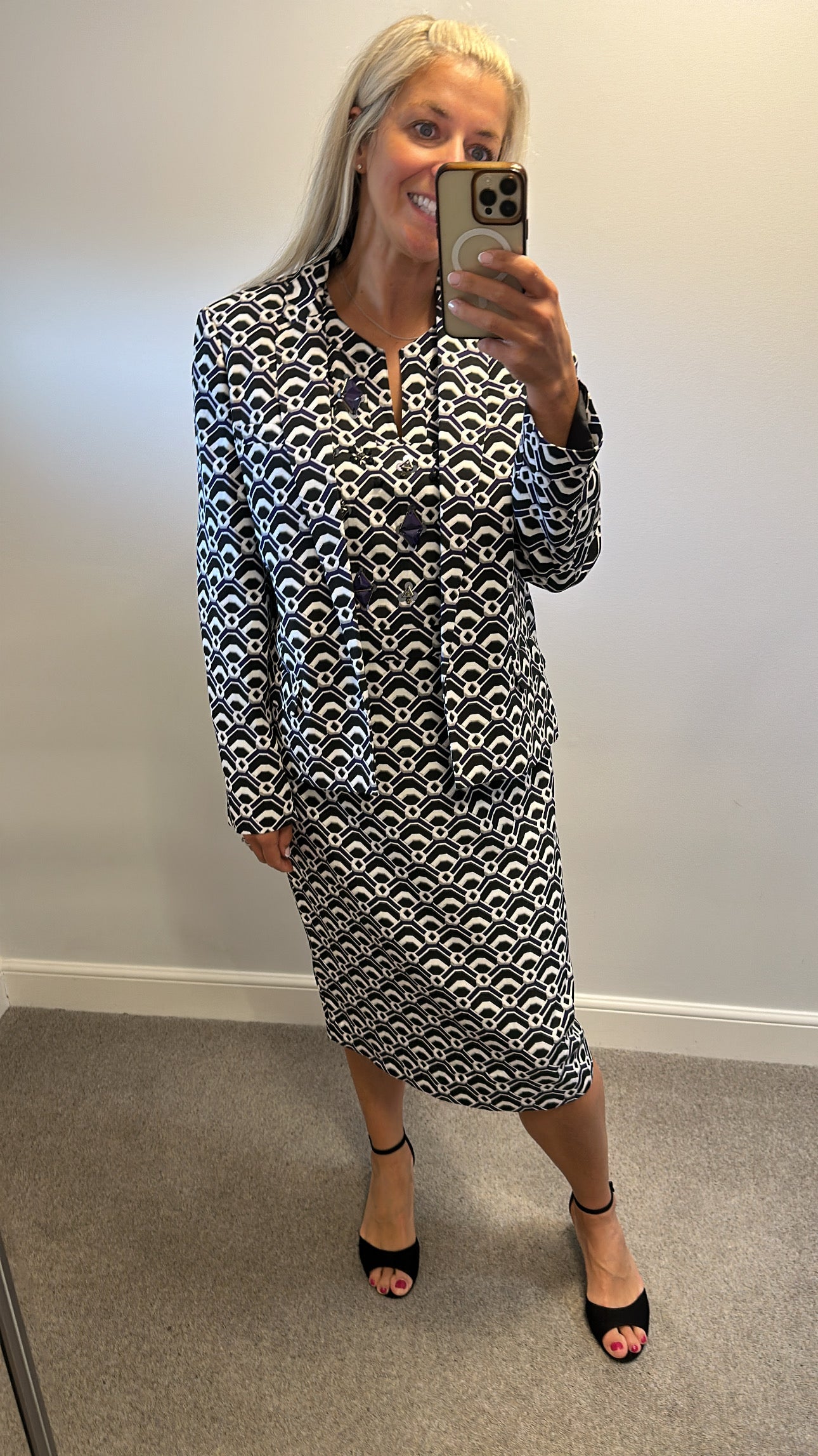 Next black and purple embellished print dress and jacket set size 16 tall