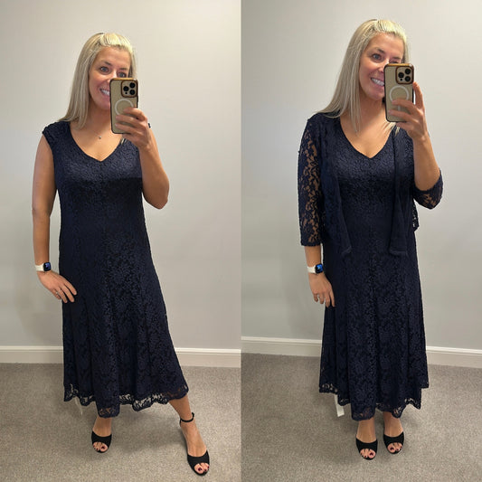 Nightingales navy lace dress with bolero size 16 brand new with tags