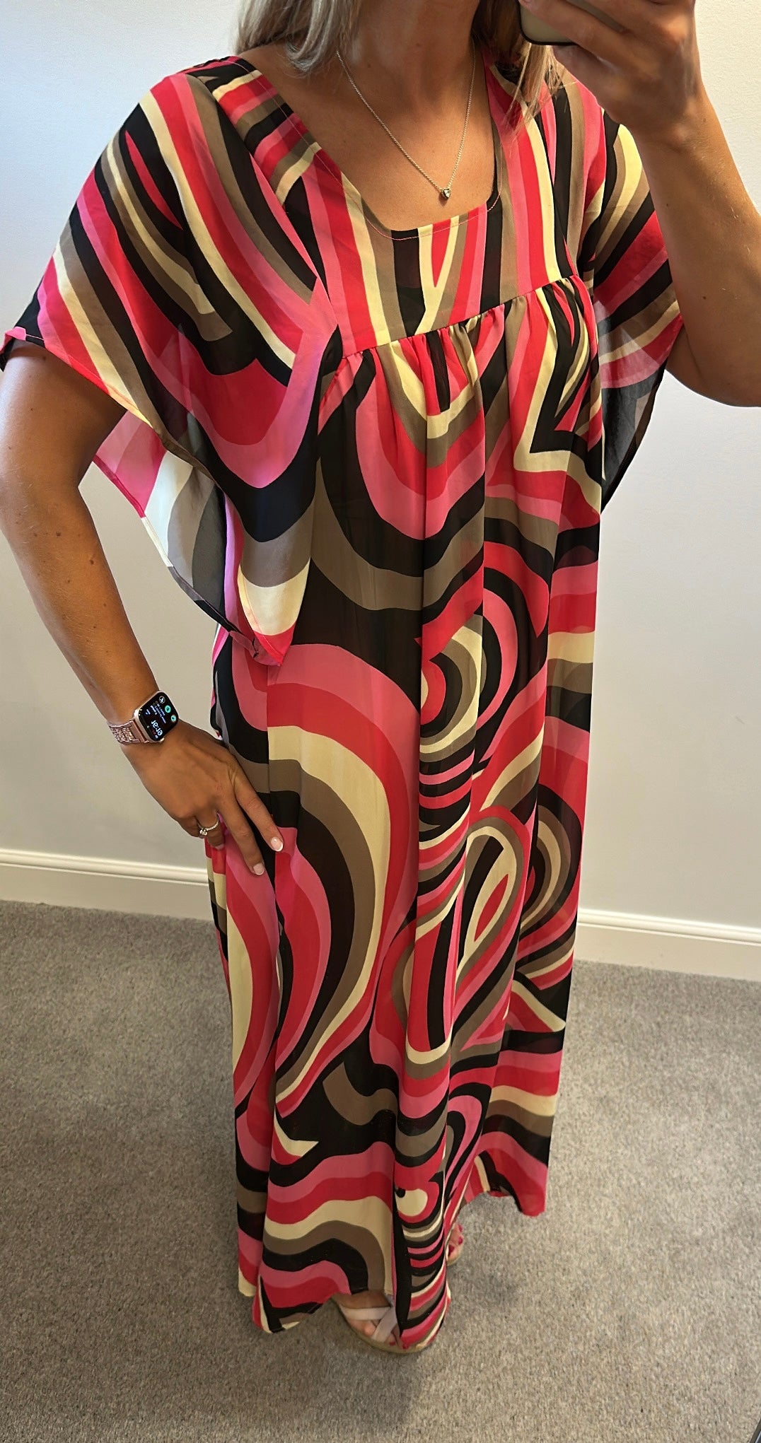 French connection pink and black print sheer dress size M would fit upto size 16