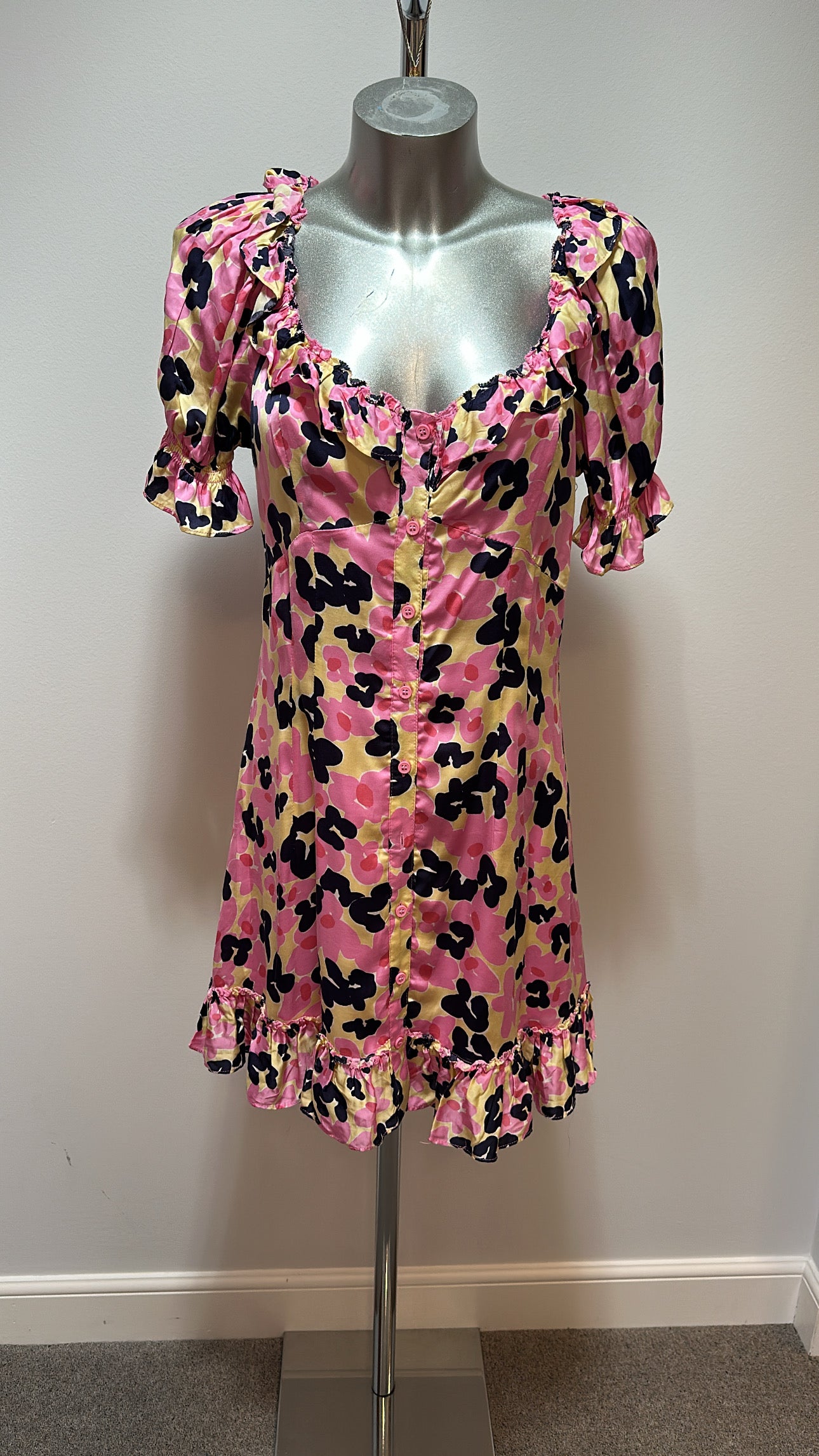 French connection pink print summer dress size 12