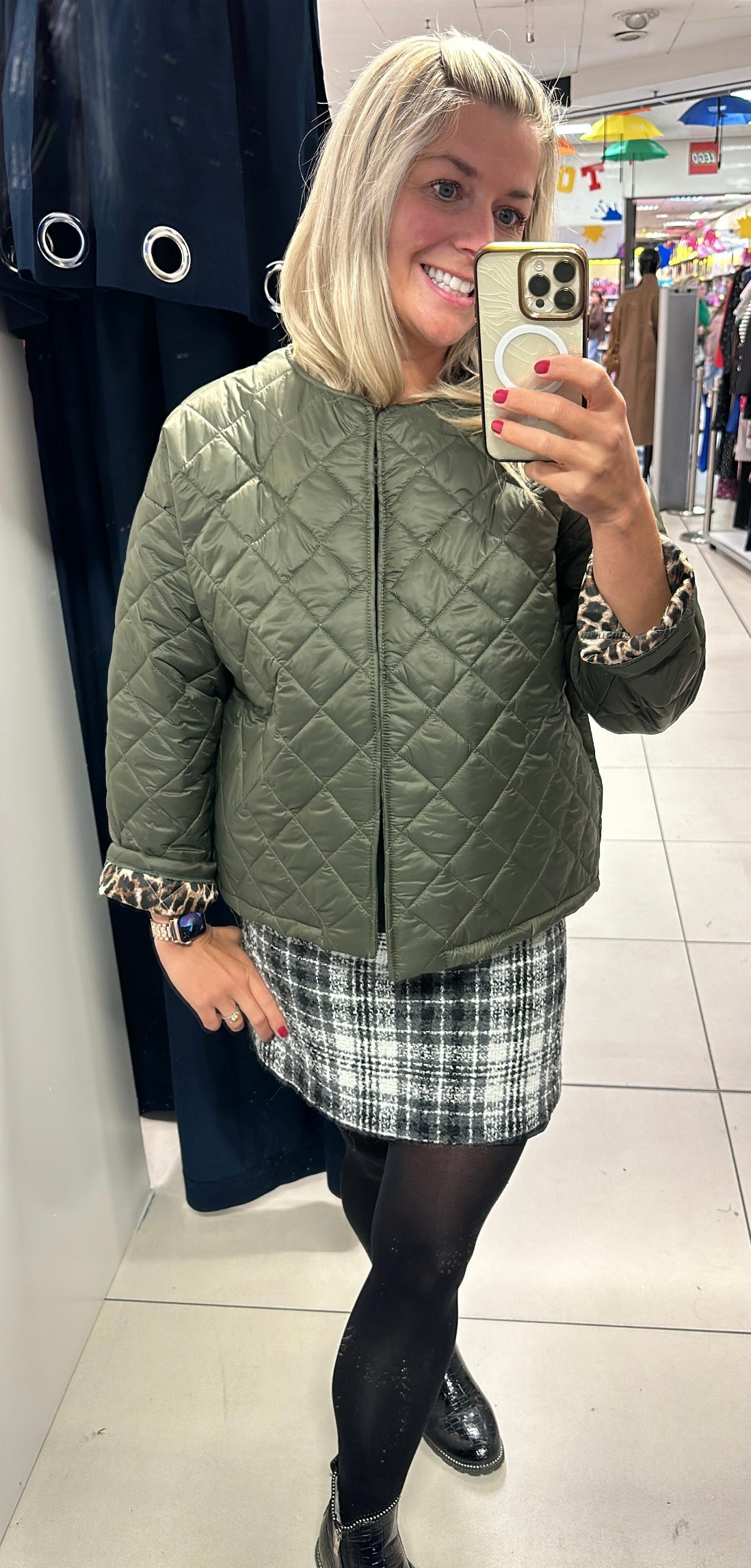 Khaki print quilted jacket One size fit upto size 18