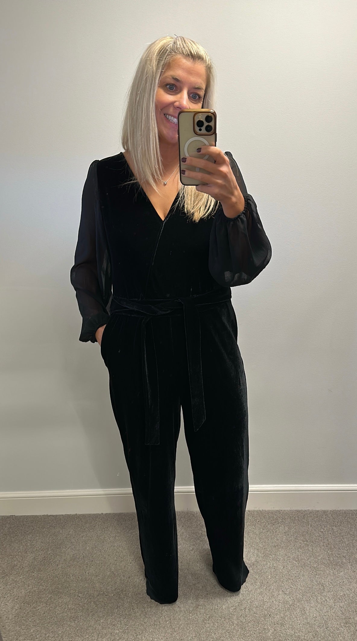 White label black velvet jumpsuit size 10