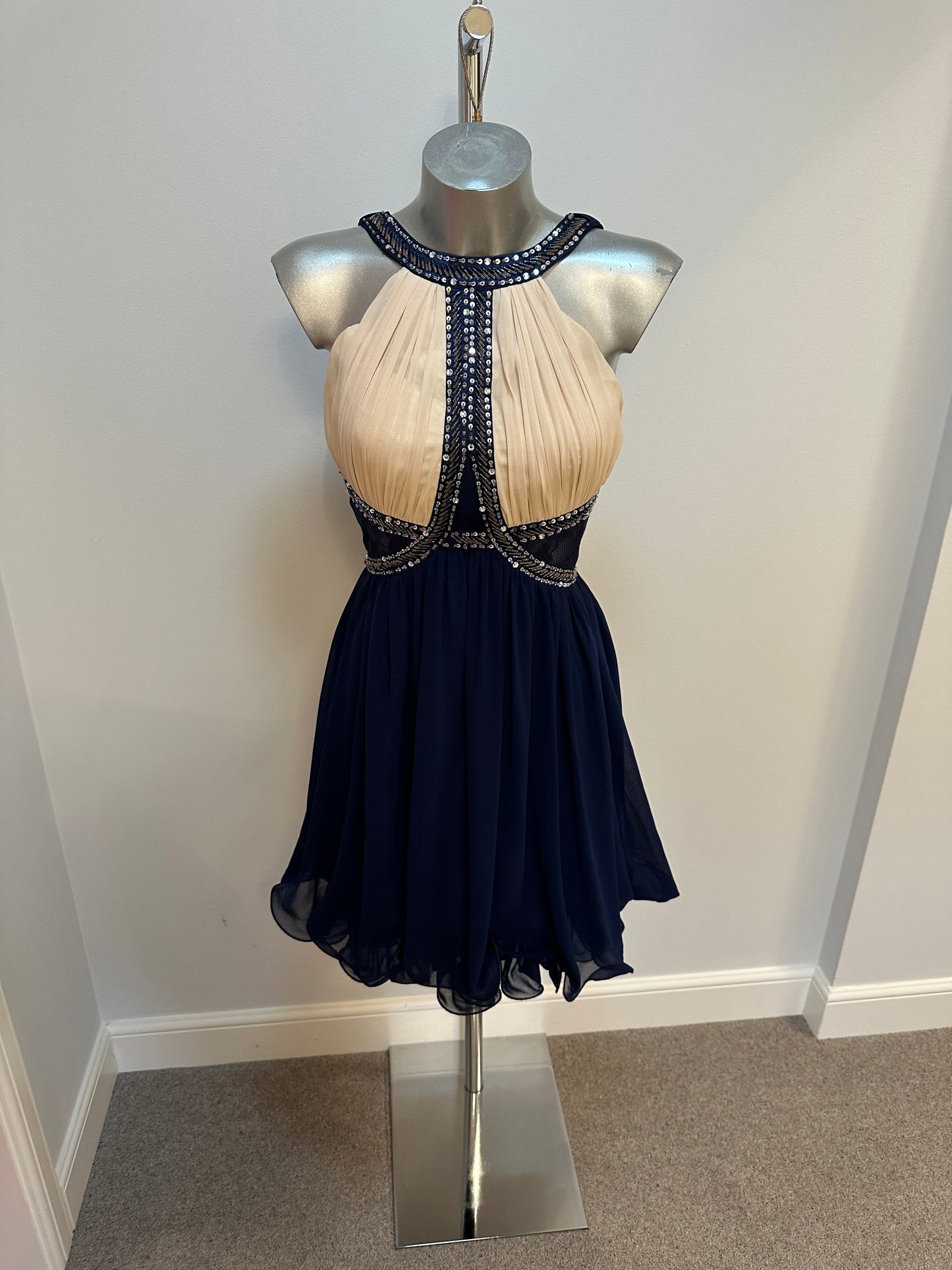 Little mistress navy and cream sequin dress small size 12