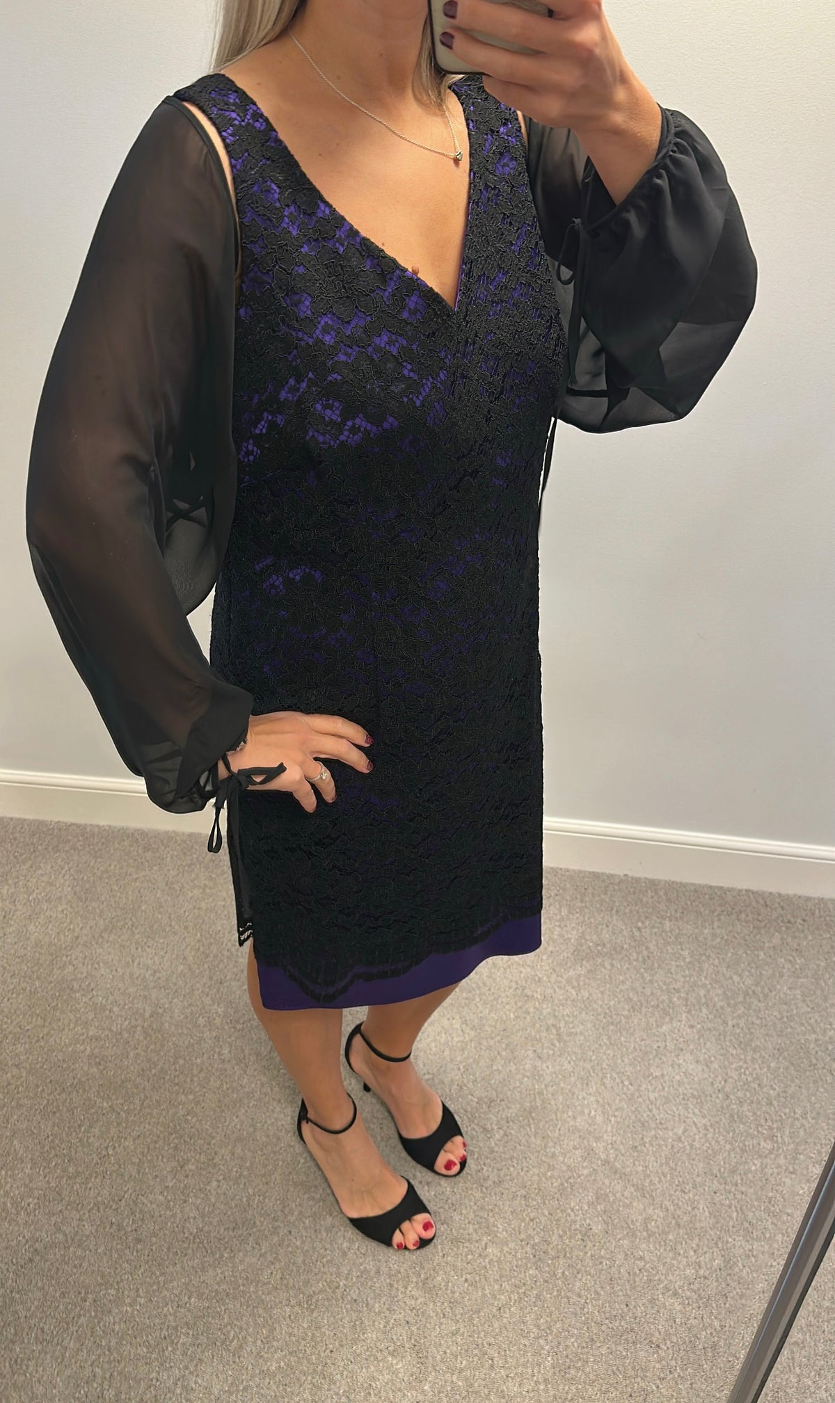 Black and purple lace dress with removable chiffon top size 18