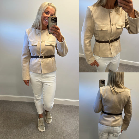 Zara cream suede style jacket with removable belt brand new with tags size M (UK 8-12)