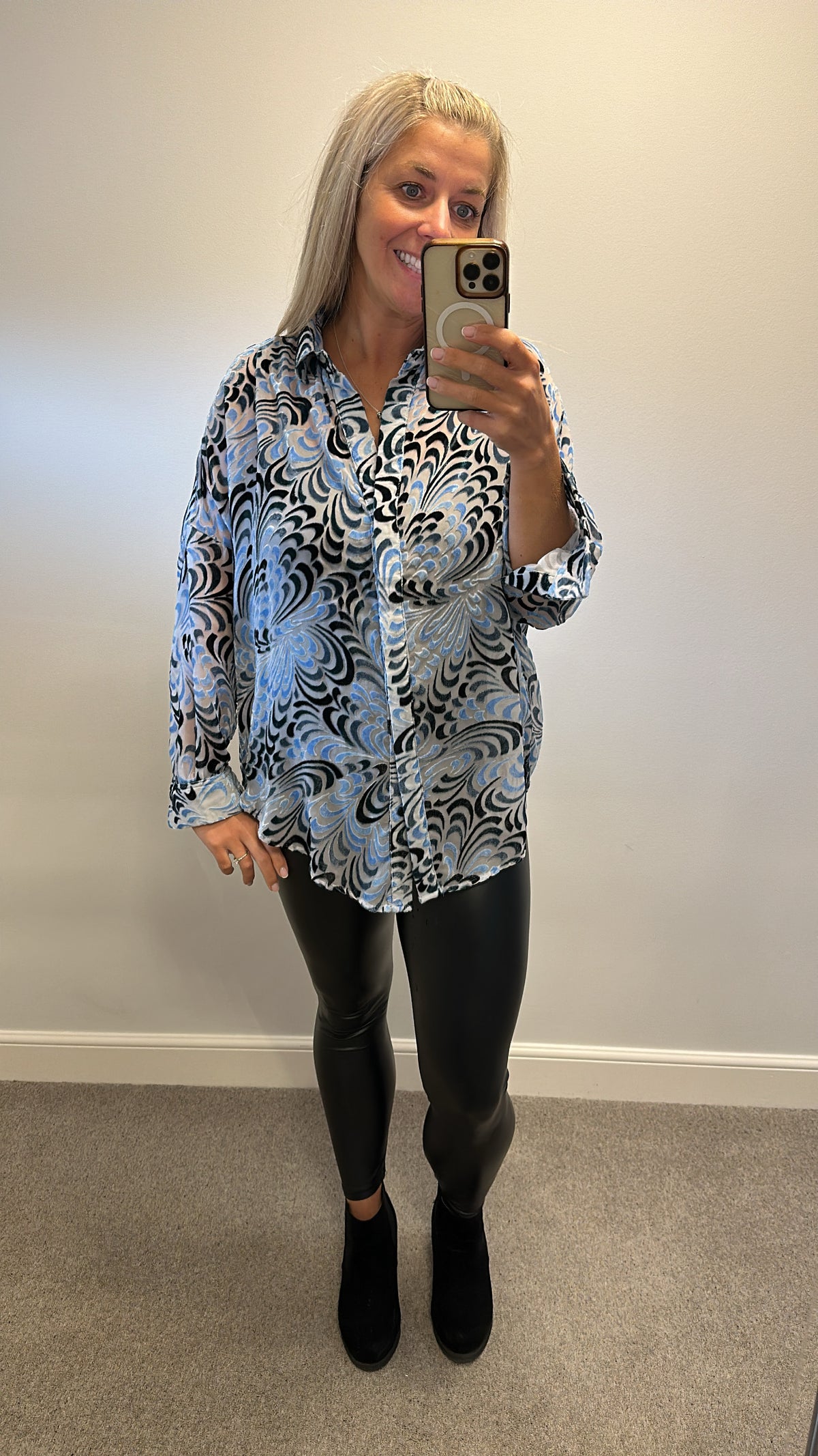 French connection blue velvet shirt size M (oversized would fit upto size 20)