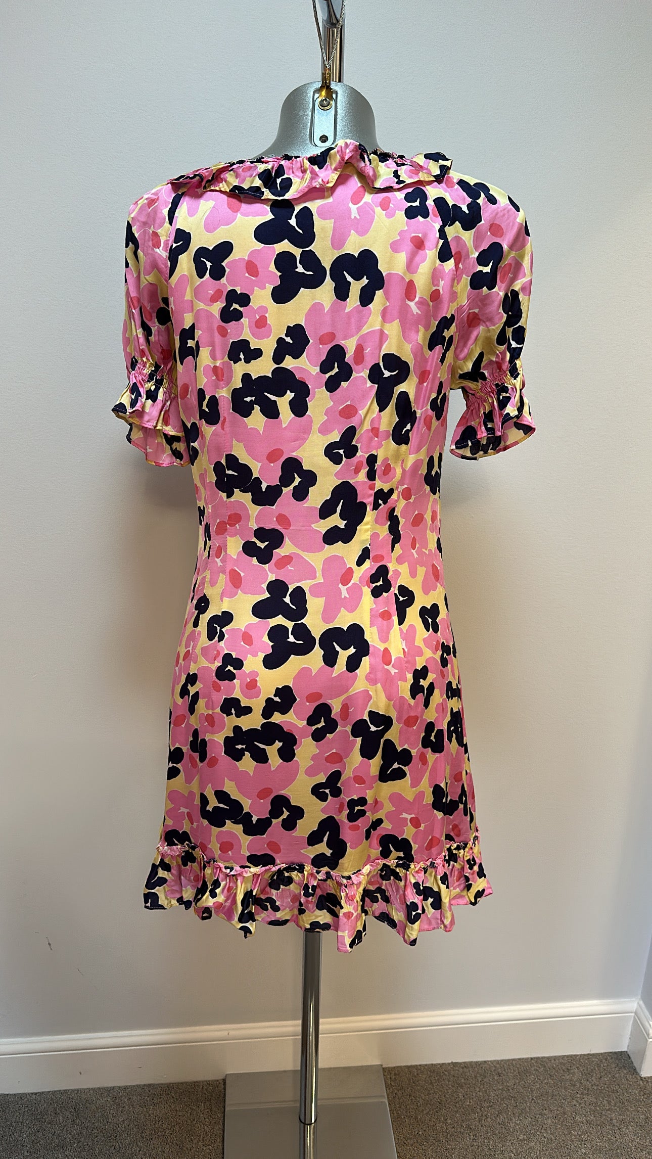 French connection pink print summer dress size 12