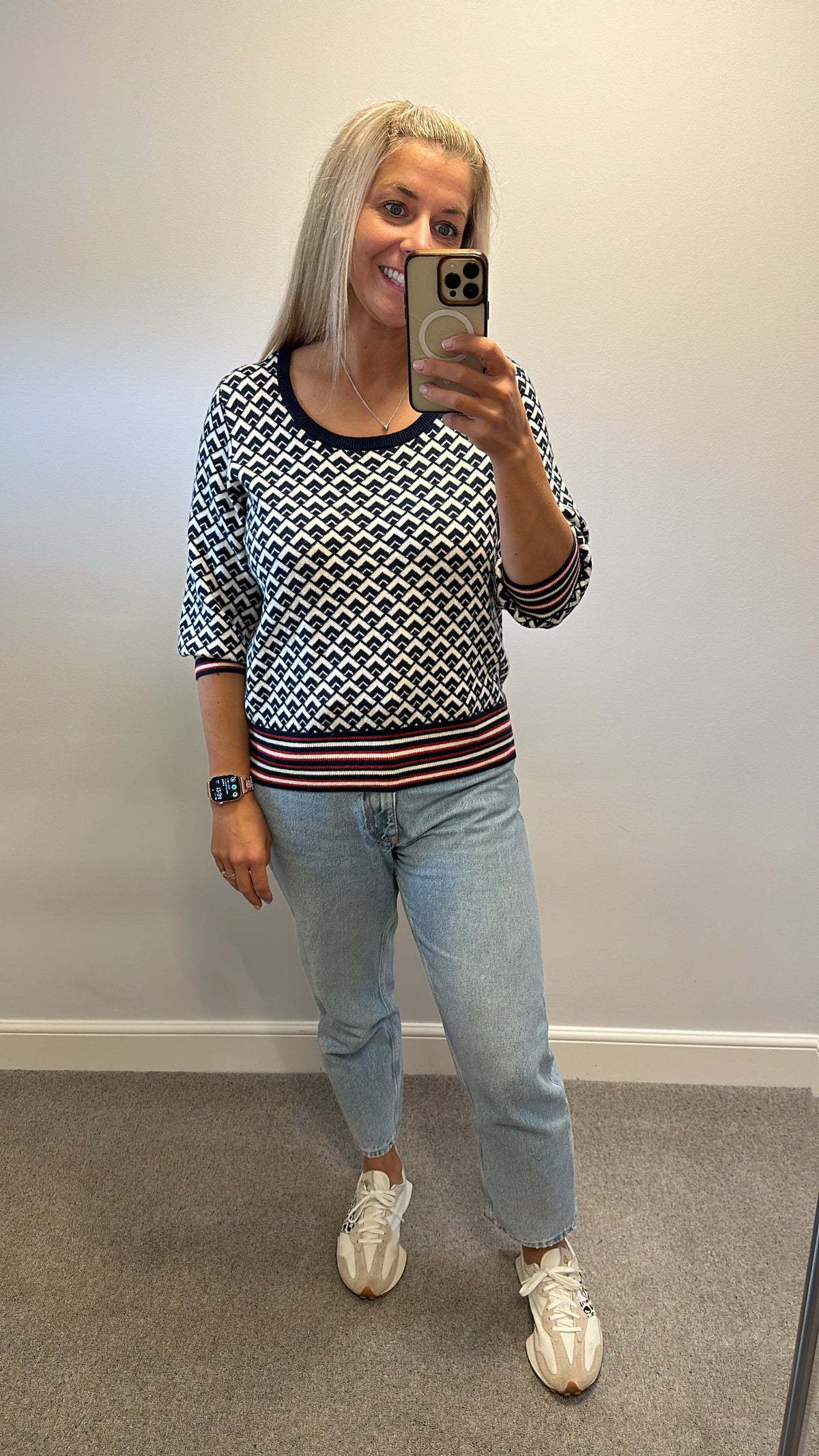 Monsoon cream and navy print jumper size 16
