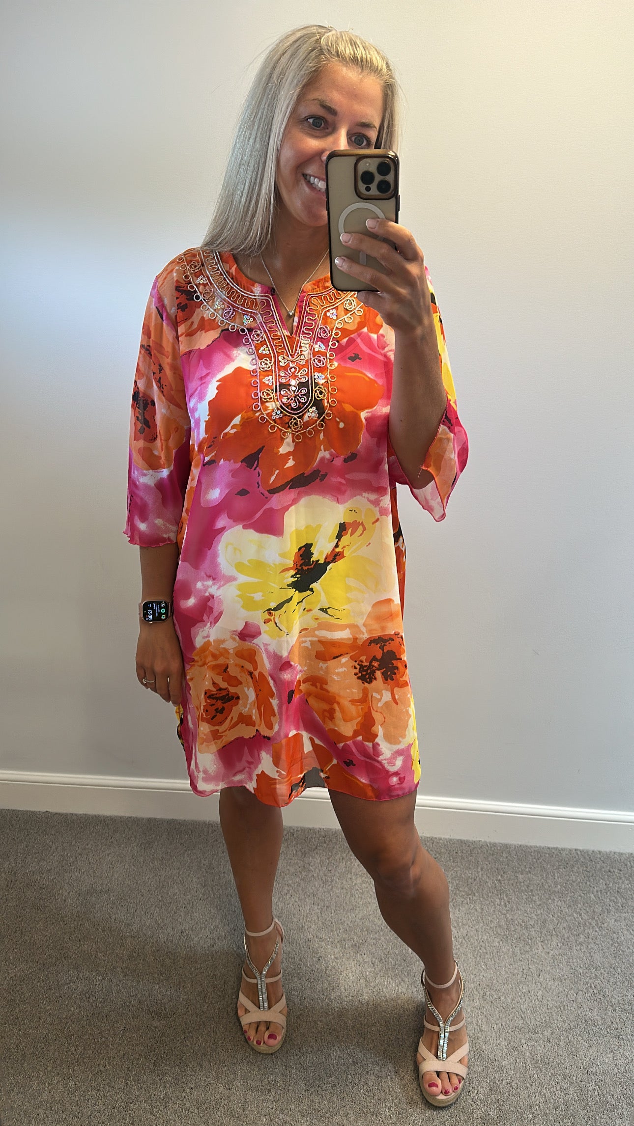 Spanish boutique Orange and pink embellished kimono one size fitting upto size 16